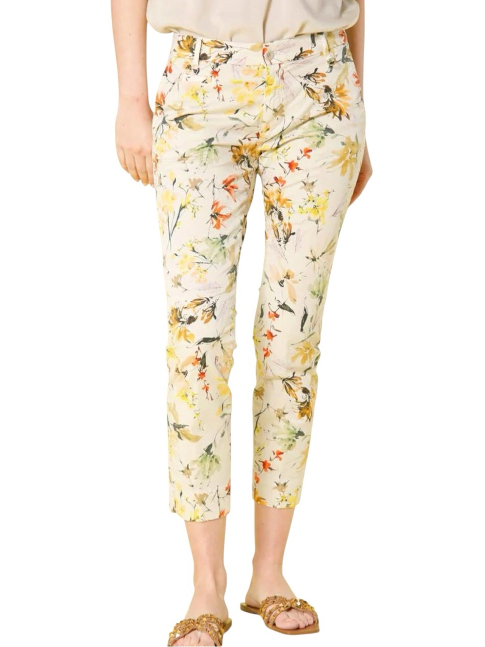 Mason's Jaqueline Curvie Floral Chino Crop Pants Khaki Autumn Botanical SZ 42/6